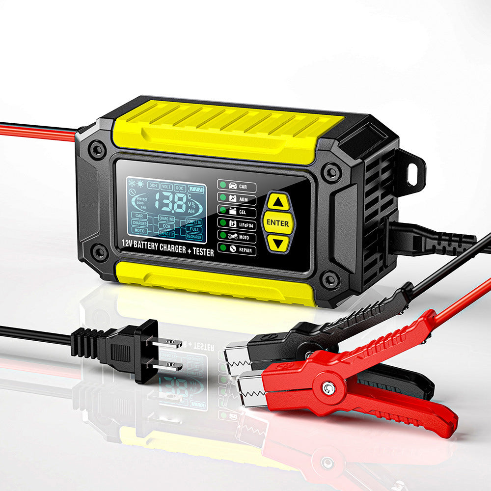 2-in-1-Autobatterieladegerät und -tester, 12V-Blei-Säure-AGM-LiFePO4-Batterieladegerät, Fahrzeugladegerät, intelligenter Batterietester für Autos, LKWs, Motorräder, Rasenmäher