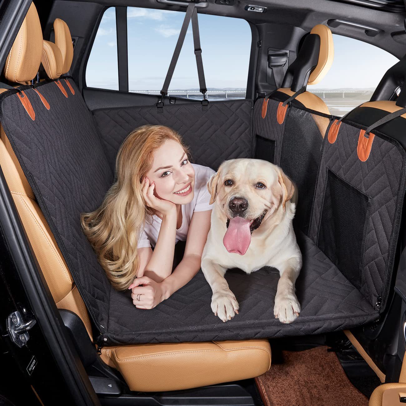 NOEIFEVO CA05 Manta para perro para asiento trasero de coche con fondo duro, asiento trasero con protección lateral y ventana de visualización, manta para perro resistente a los arañazos y al agua, alfombrilla para perro, asiento trasero