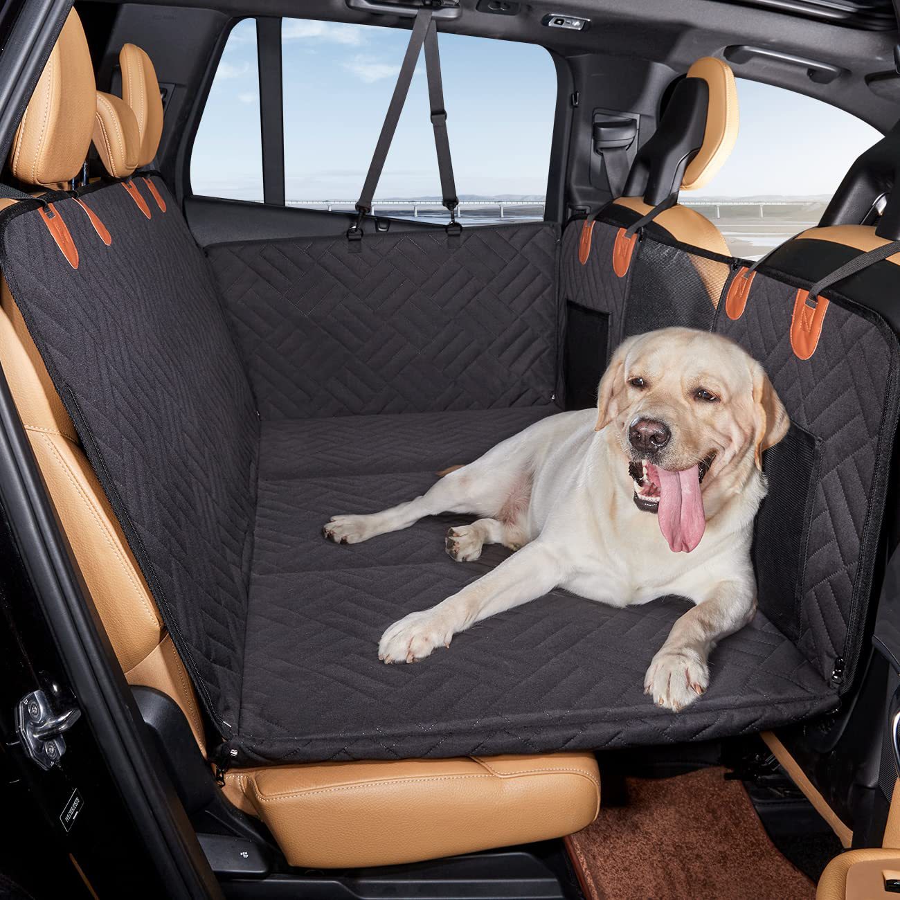 NOEIFEVO CA05 Manta para perro para asiento trasero de coche con fondo duro, asiento trasero con protección lateral y ventana de visualización, manta para perro resistente a los arañazos y al agua, alfombrilla para perro, asiento trasero