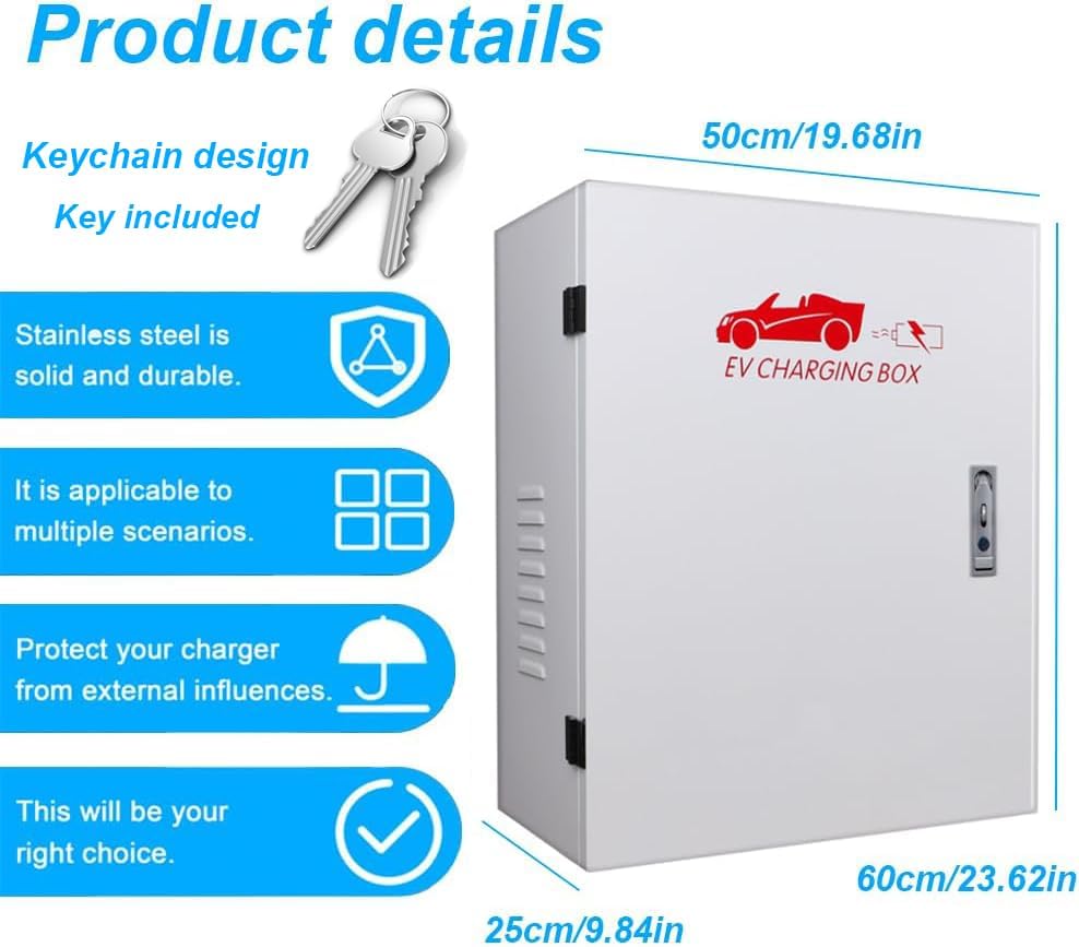 NOEIFEVO EV Wallbox Caja protectora , apta para varios cargadores de vehículos eléctricos, gancho para almacenamiento, a prueba de robo, protegida contra la lluvia y el polvo