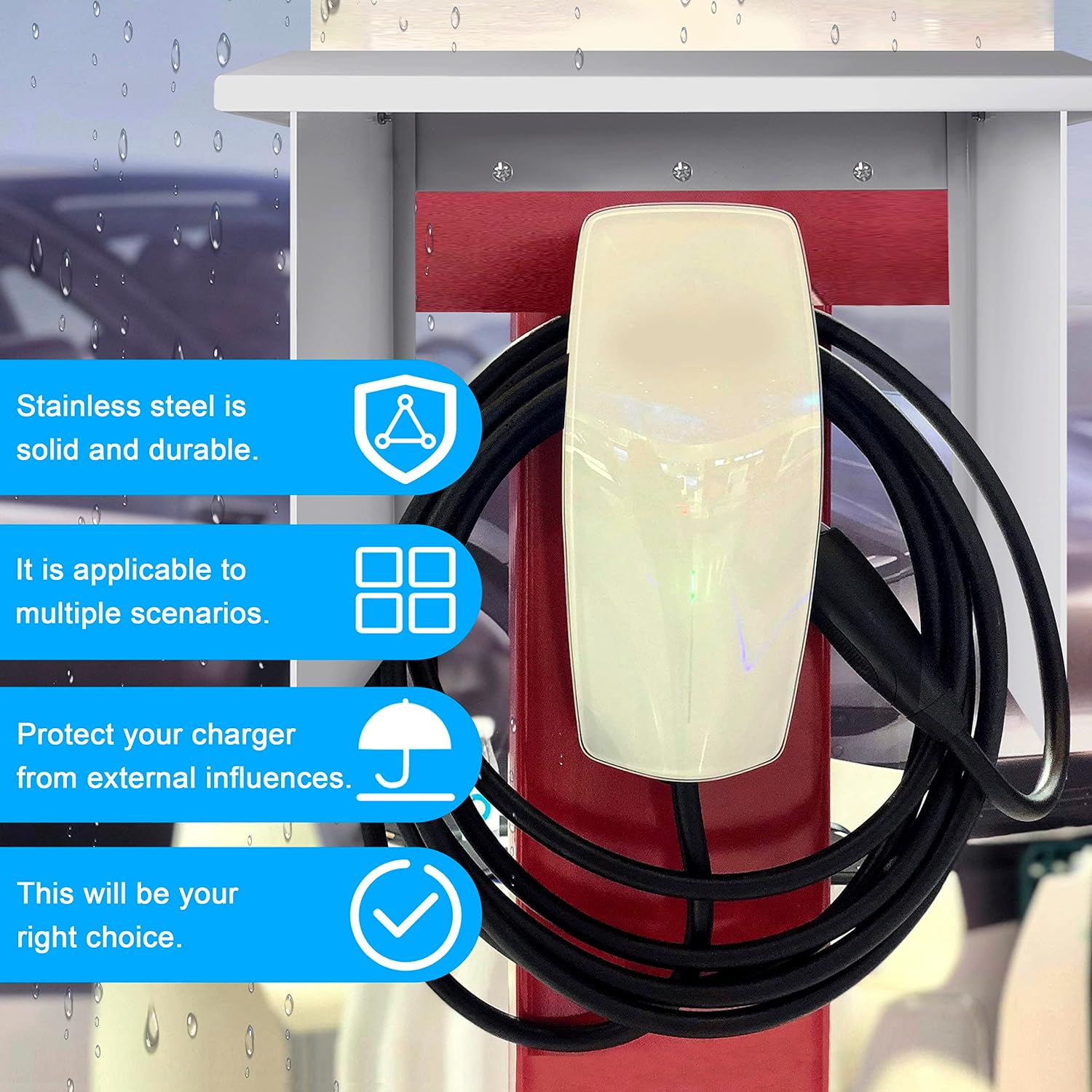 NOEIFEVO EV Charger Wallbox Weather Cover Cubierta de Lluvia para Estación de Carga de Coche eléctrico Cubierta de Acero Inoxidable Resistente a la Intemperie (40 x 30 x 39 cm)