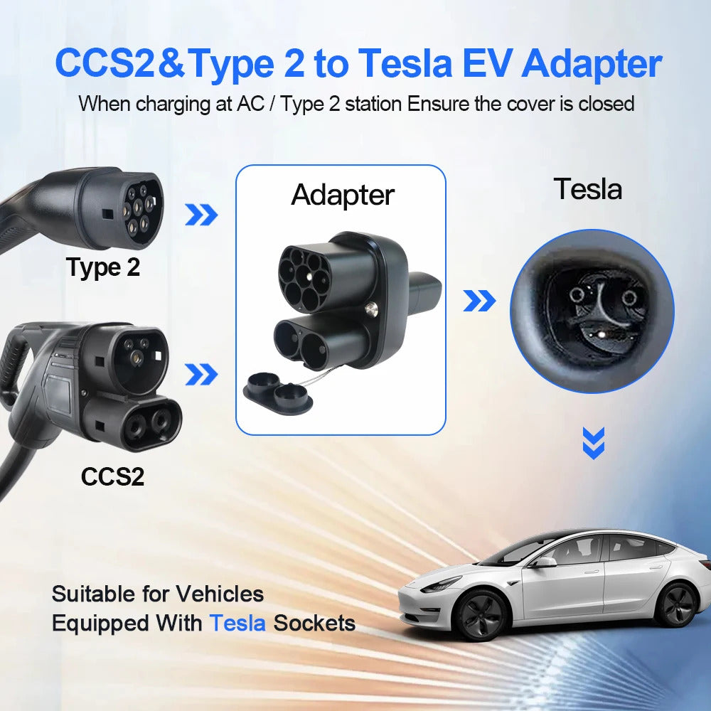 Adaptador de cargador EV NOEIFEVO CCS2 y Tipo 2 a Tesla NACS, AC 32A DC 400A 200KW, cargador de vehículo eléctrico, convertidor de cargador Tipo 2 para Model Y/S/3/X