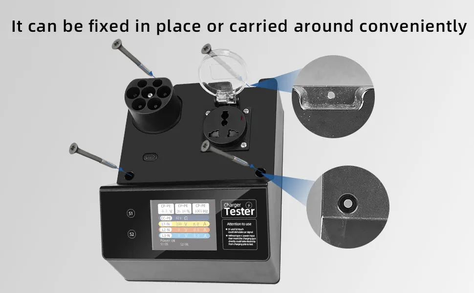 Typ-2 EV-laddstationstestare med LED-indikator – 32A korttidsbelastning, S1/S2 fordonssignalsimulering, IP54, för EU-standard laddpunkter