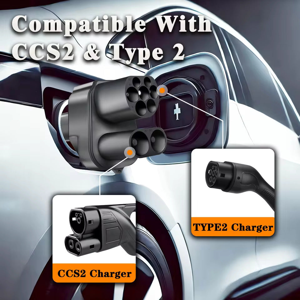 NOEIFEVO CCS2 og Typ 2 til Tesla NACS EV ladekabeladapter, AC 32A DC 400A, kompatibel med Tesla Model 3/X/Y, fremstillet i USA, CCS2-kombinationsadapter, understøtter CCS2- og Typ 2-ladere