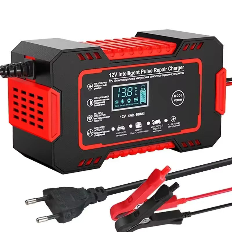 Bilbatteriladdare 12V 6A, pulsladdare med LCD-pekskärm, för alla 12V bly-syrabatterier och startbatterier