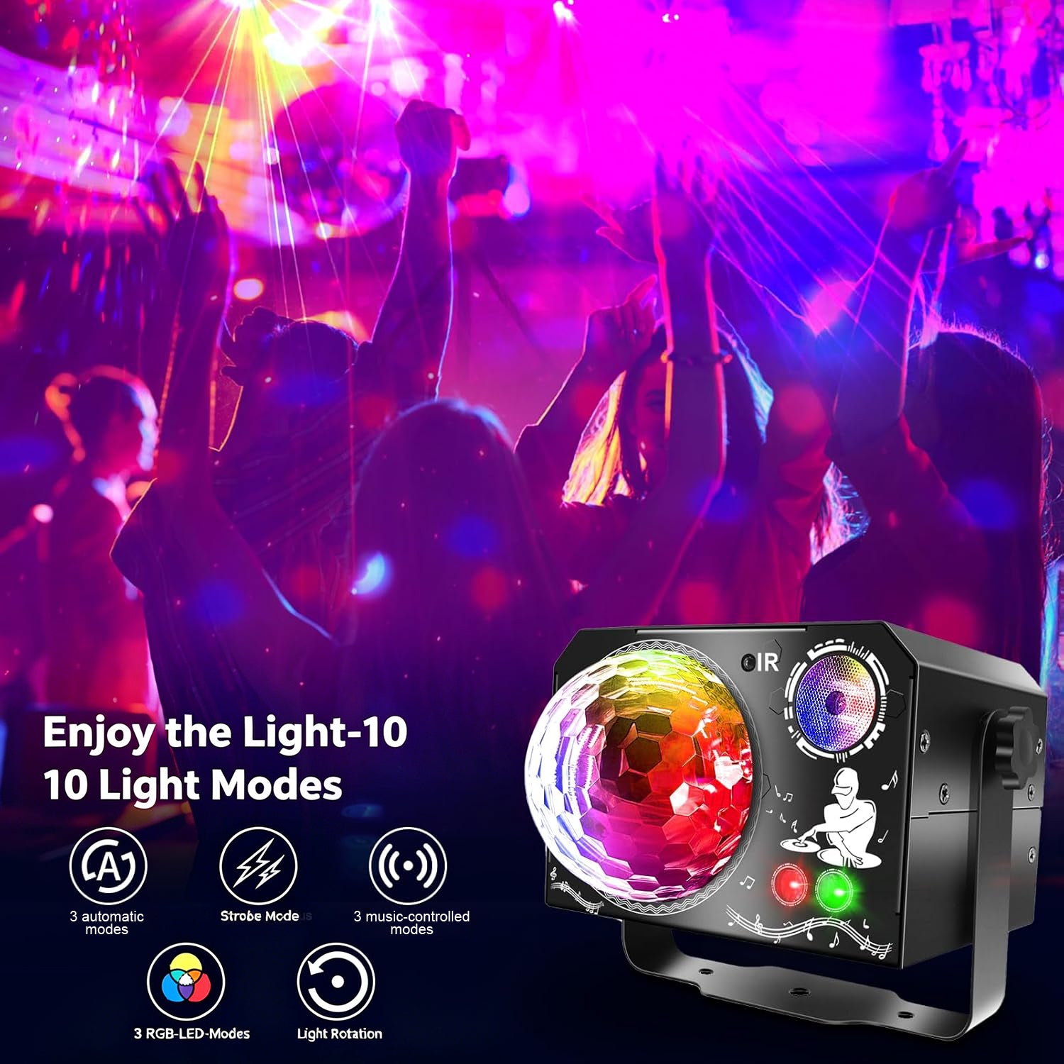 4-in-1 Discokugel, DJ-Disco- und Partylicht (65 Muster), musikgesteuertes Disco-Partylicht, RGB/UV/Stroboskop, sprachgesteuerte Partyleuchte für Partys, Festivals, Clubs, Halloween und Weihnachten