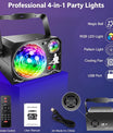 4-in-1 Discokugel, DJ-Disco- und Partylicht (65 Muster), musikgesteuertes Disco-Partylicht, RGB/UV/Stroboskop, sprachgesteuerte Partyleuchte für Partys, Festivals, Clubs, Halloween und Weihnachten