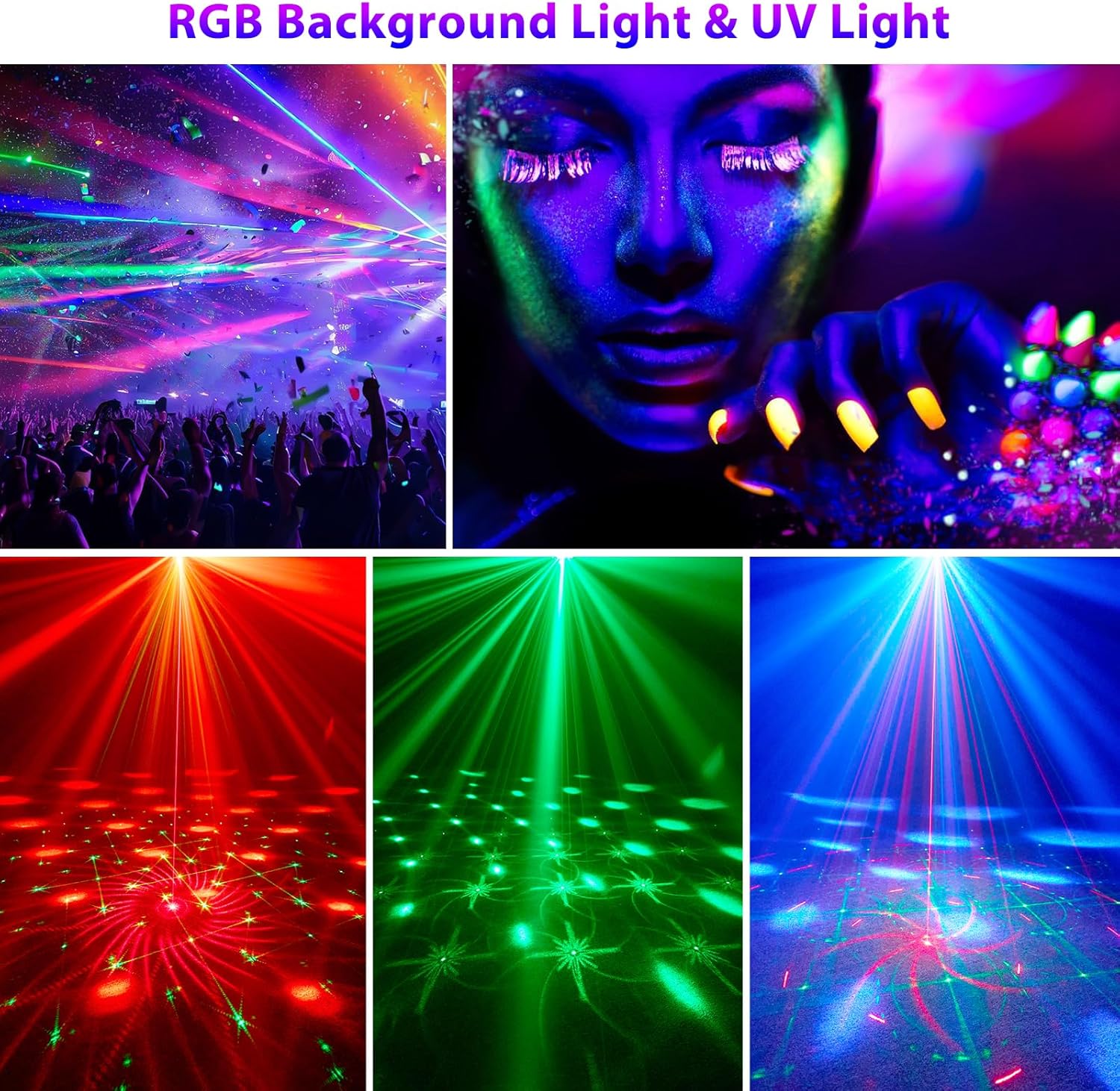 4-in-1-diskopallo – juhlavalaisin 64 kuviolla, musiikkiohjattu diskolamppu kaukosäätimellä, RGB-UV-strobovalo kotiin, baariin, klubille, ulos ja syntymäpäiväjuhliin
