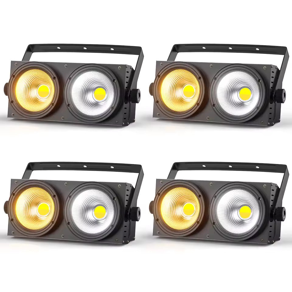 4 Stück 200W COB Par Scheinwerfer 2x100W Blinder Beleuchtung 2-Augen LED 2IN1 COB Kalt-/Warmweiß Party Bar DMX Bühnenbeleuchtung