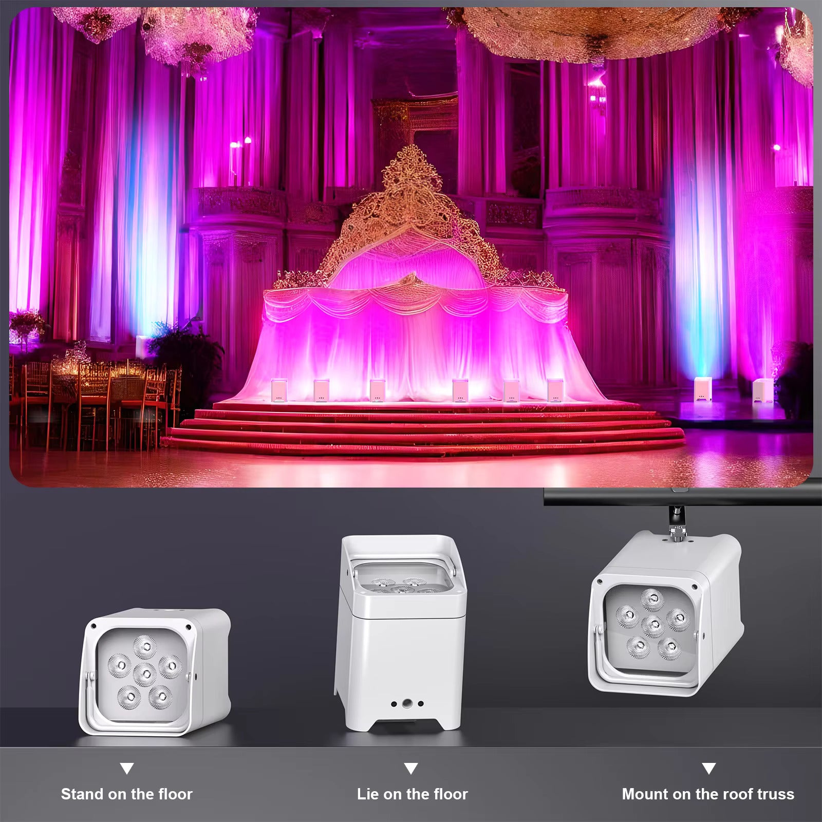 4 Stück RGBWA+UV LED Par Scheinwerfer Partybeleuchtung mit Tasche 6x18W DMX Bühnenbeleuchtung Wiederaufladbar Eingebauter Akku Kabellose Par Leuchte Farblicht