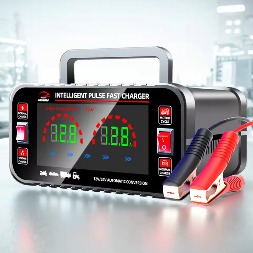 12 10A / 24V 5A Fuldautomatisk bilbatterioplader Intelligent pulsreparation bilbatterioplader Motorcykelbatterioplader