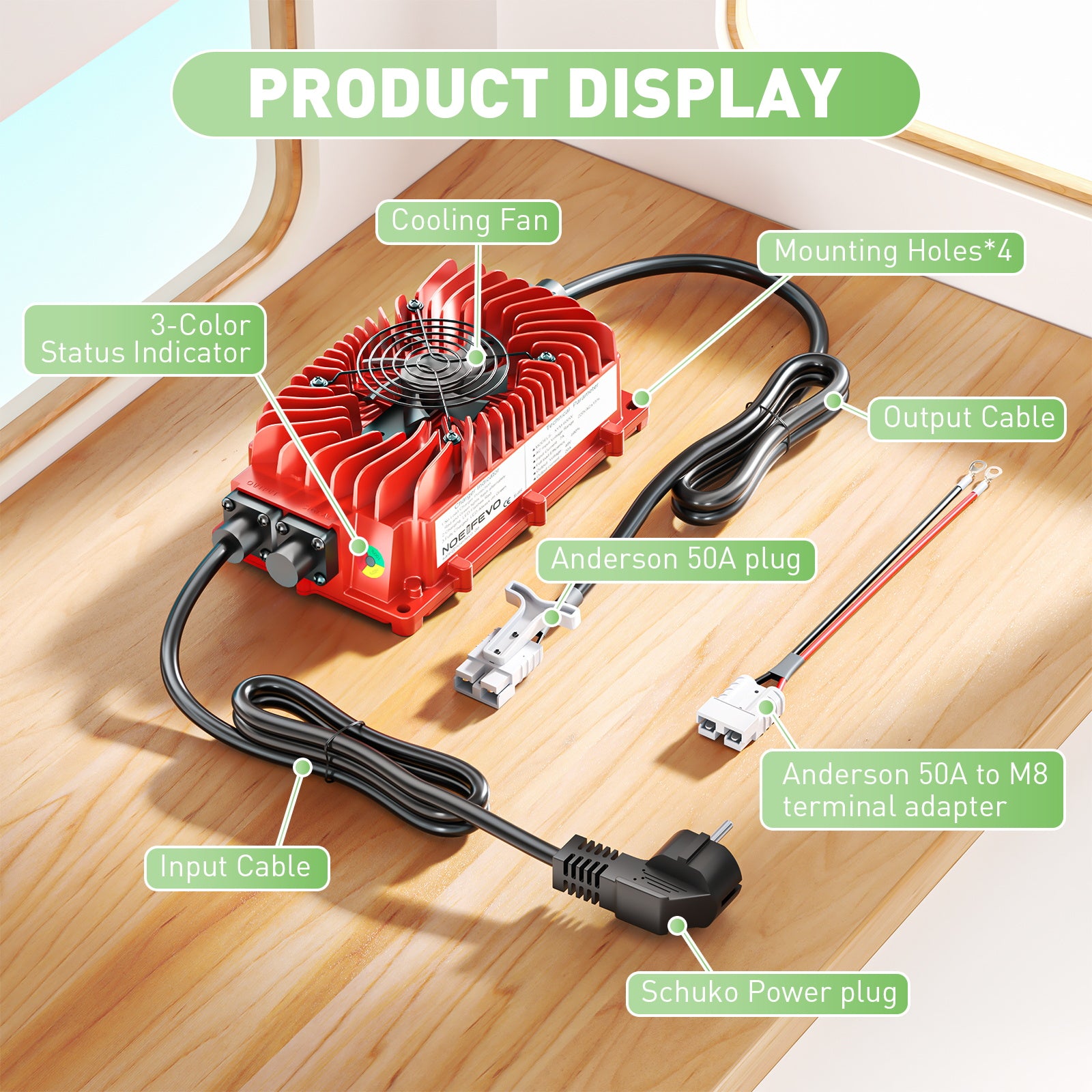 NOEIFEVO 48V 20A batterioplader til blysyrebatterier, AGM, gel, golfvogn batterioplader