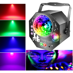 4-in-1-diskopallo – juhlavalaisin 64 kuviolla, musiikkiohjattu diskolamppu kaukosäätimellä, RGB-UV-strobovalo kotiin, baariin, klubille, ulos ja syntymäpäiväjuhliin