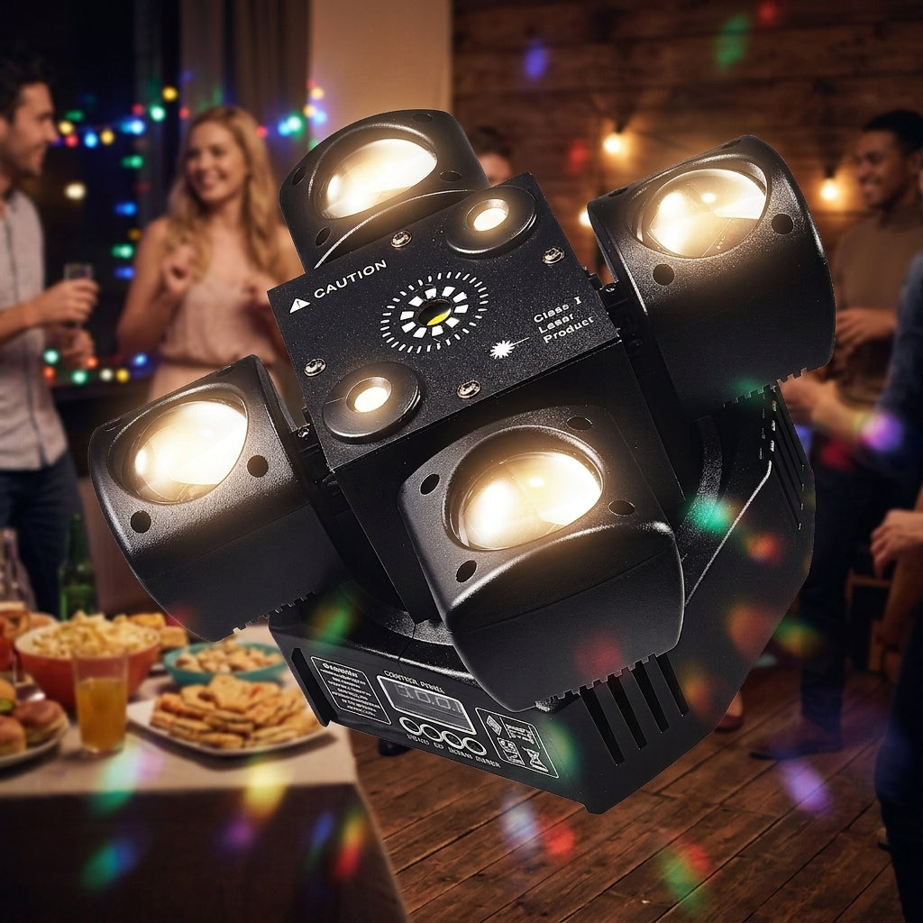 90W RGB LED Beam Moving Head Partylicht, Rot-Grüner Laser mit weißem Blitzlicht, DMX512 & Sound-to-Light Steuerung für DJ-Partys
