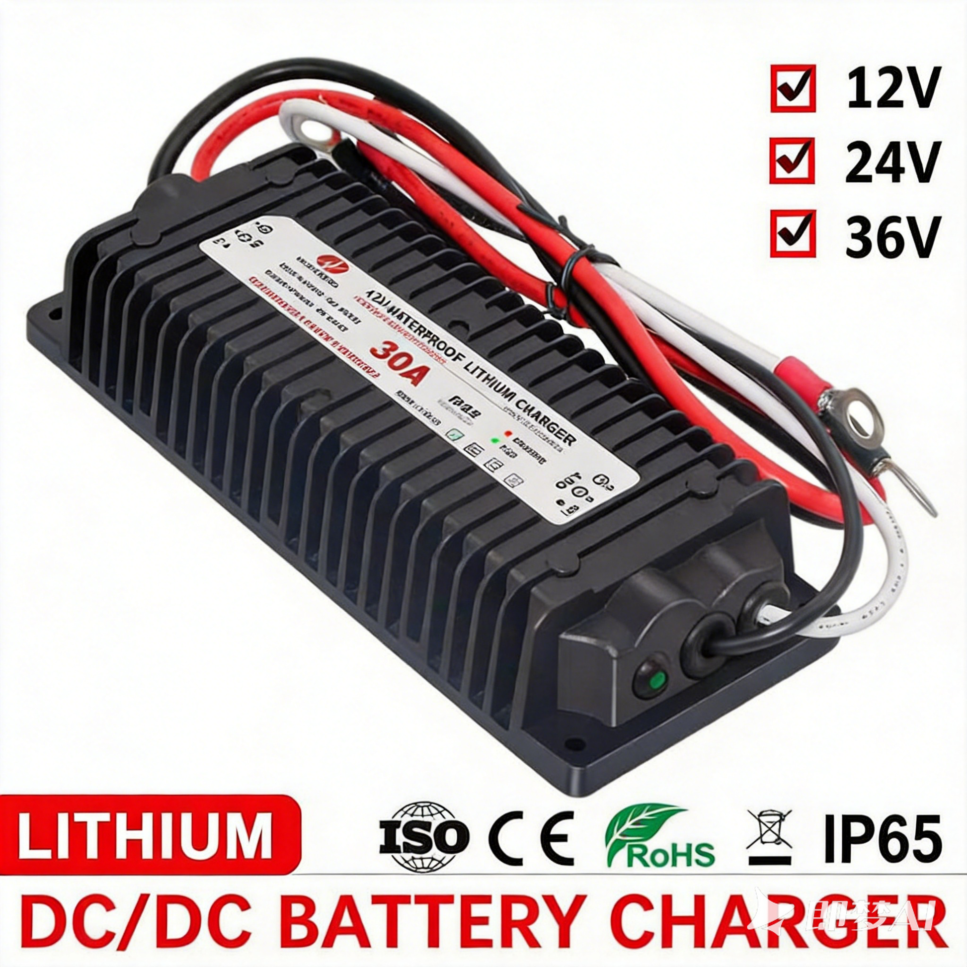 NOEIFEVO Vattentätt DC 10-36V till 14,6V/29,2V/43,8V LiFePO4-litiumbatteriladdare för husbilar, båtar, bilar och dubbelbatteri-energilagringssystem