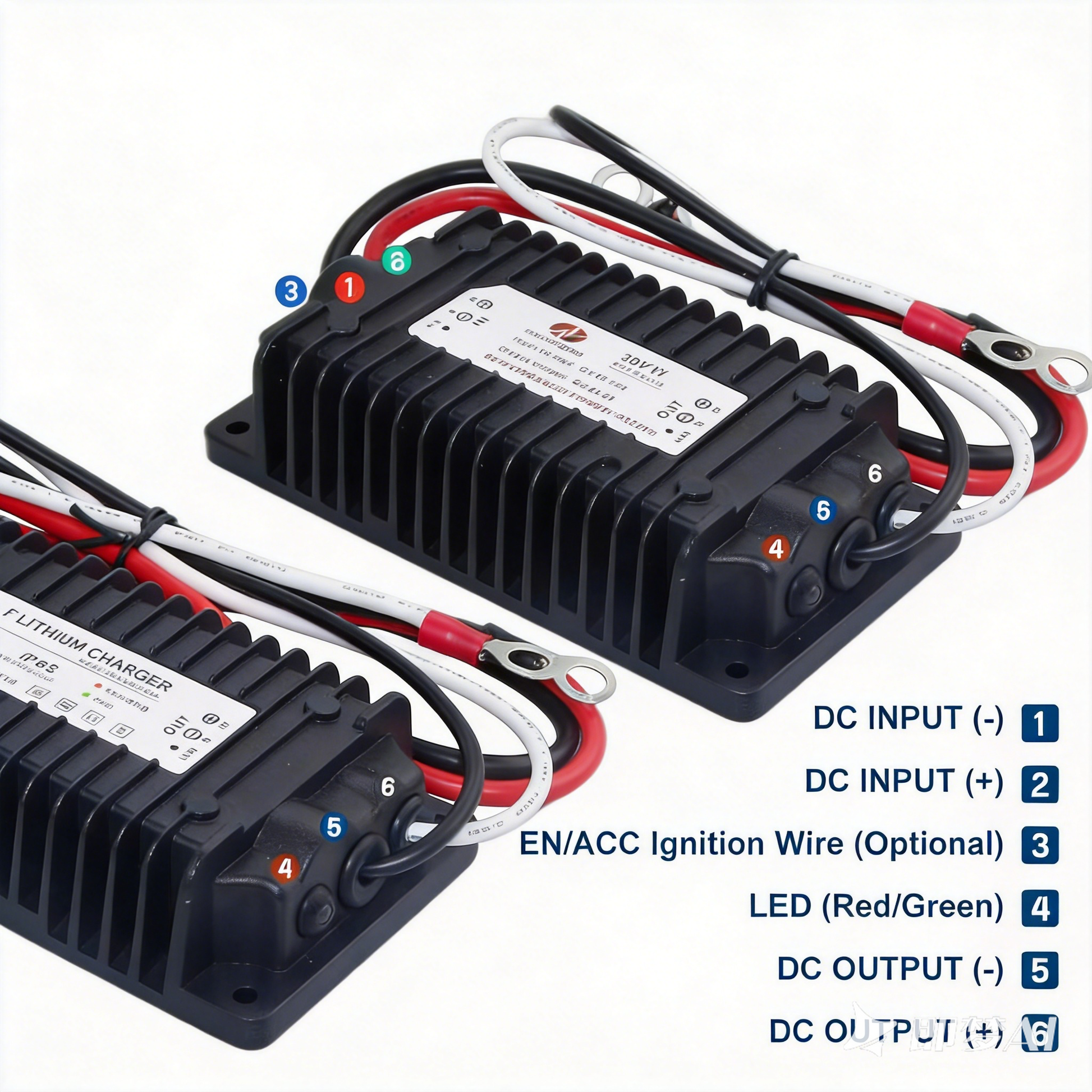 NOEIFEVO Vattentätt DC 10-36V till 14,6V/29,2V/43,8V LiFePO4-litiumbatteriladdare för husbilar, båtar, bilar och dubbelbatteri-energilagringssystem