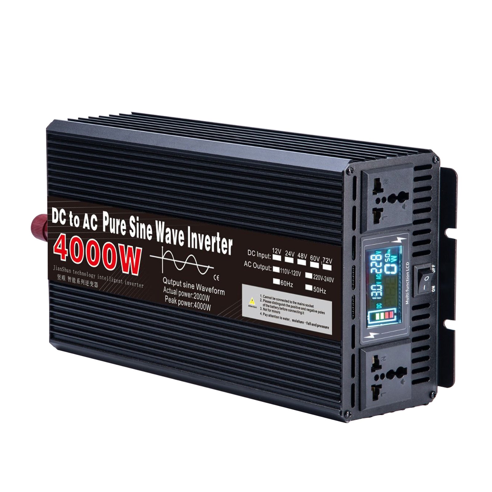 Bærbar 3000W 4000W 5000W 6000W 8000W Pure Sine Wave Inverter DC 24V til AC 110V 220V Spændingsomformer Bil Solar Inverter