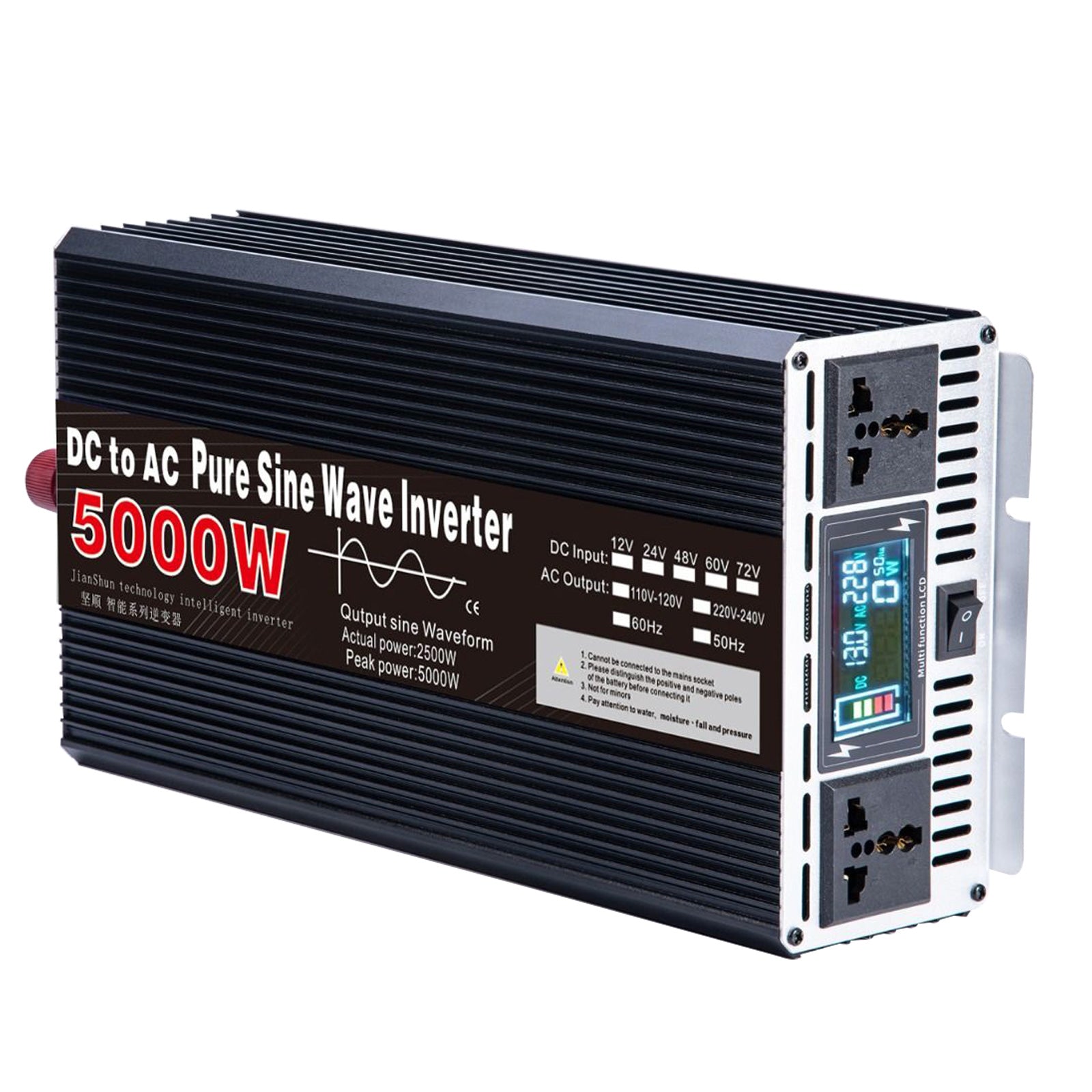 Bærbar 3000W 4000W 5000W 6000W 8000W Pure Sine Wave Inverter DC 24V til AC 110V 220V Spændingsomformer Bil Solar Inverter