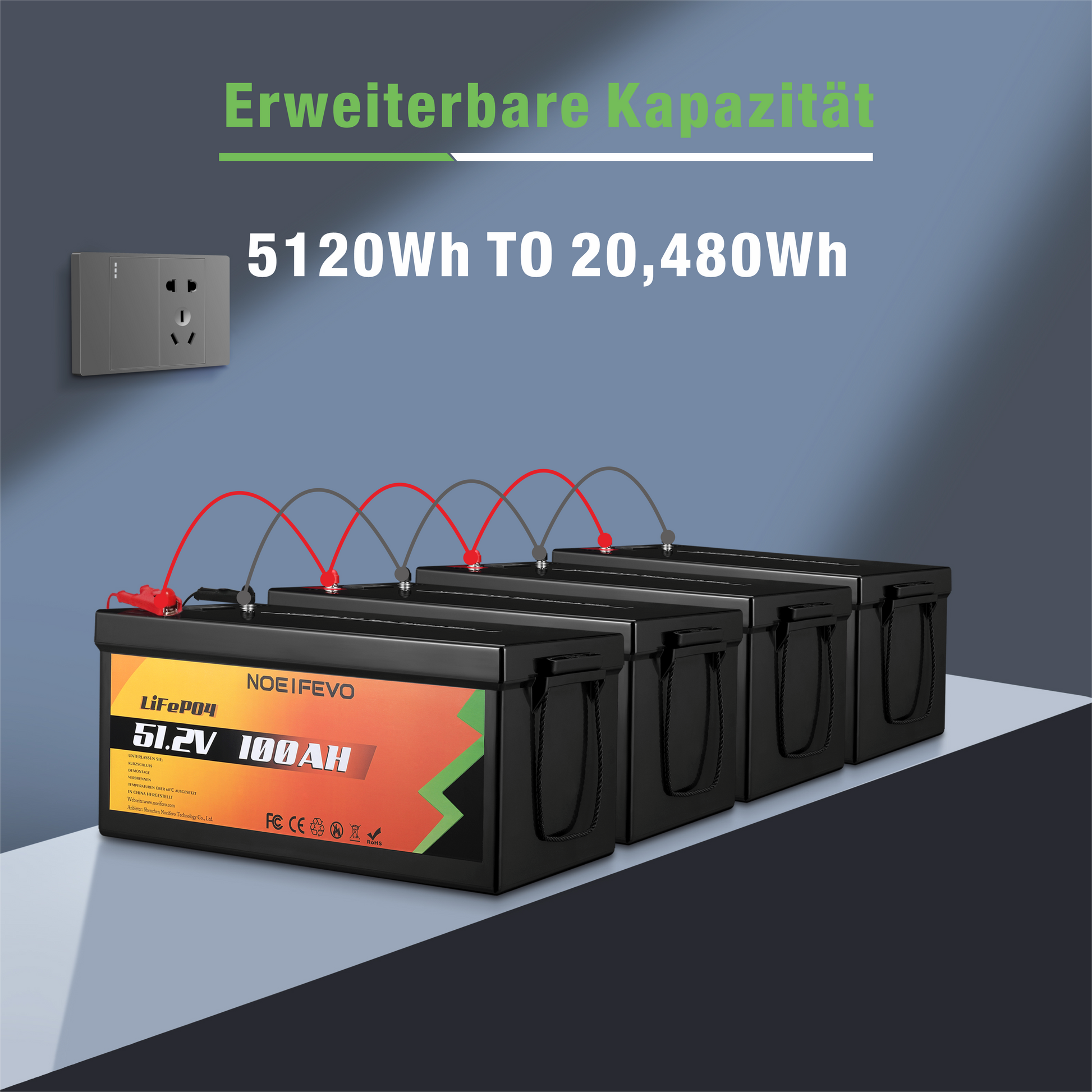 NOEIFEVO D48100 51.2V 100AH lithium-ijzerfosfaatbatterij LiFePO4-batterij met 100A BMS