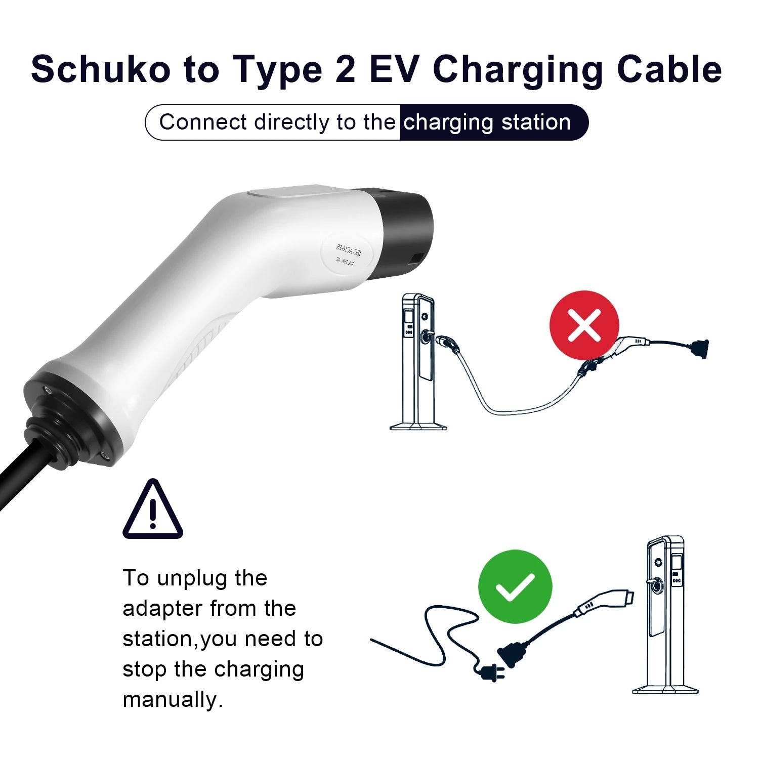 Type2 naar Schuko adapter, 16A 1 fase Type 2 laadstekker naar Europees stopcontact